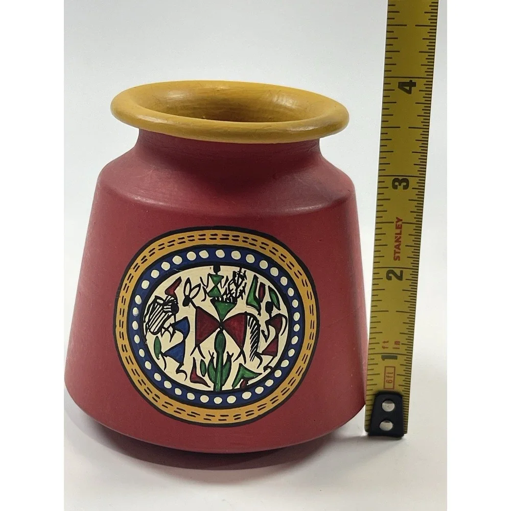Handcrafted Terracotta Warli Art Vase Stationery Holder‎ Clay Pen Stand India